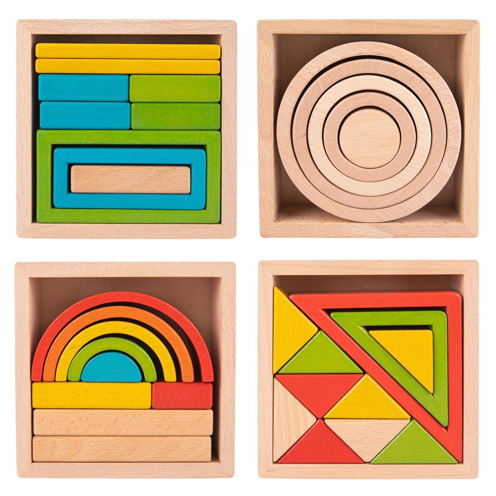 Wooden Stacker Nesting Puzzle Blocks Montessori Stacking Game for Preschool Boys Girls