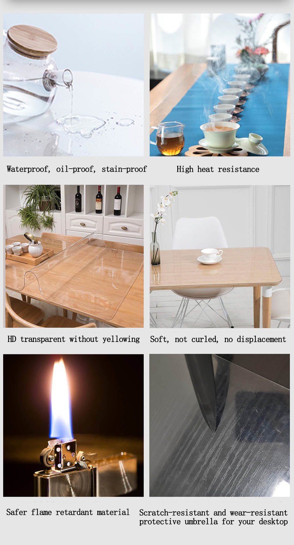 Plastic PVC 140x100cm Dining Table Sheet Transparent Table Cover Roll