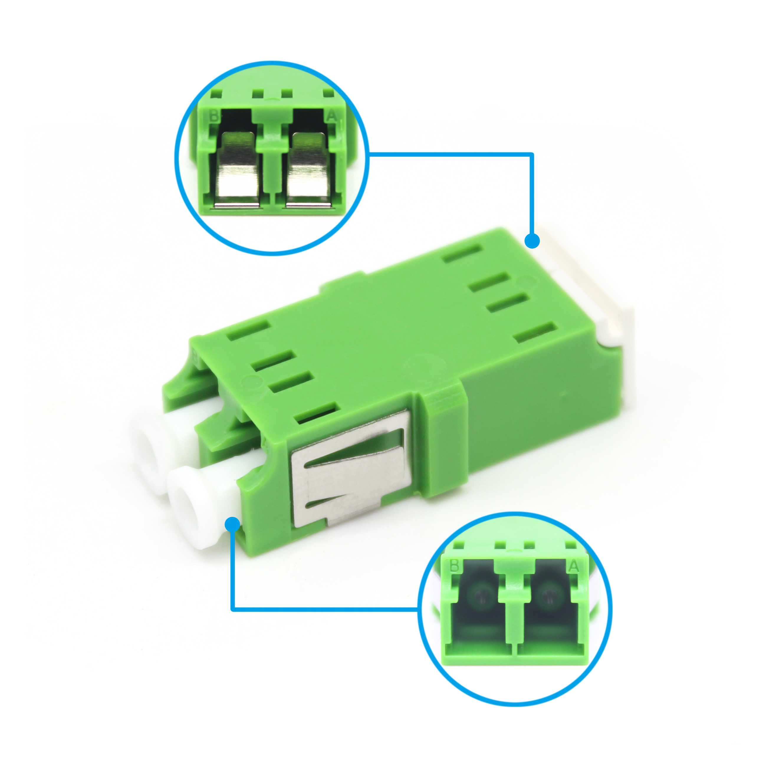 LC APC Duplex SM Fiber Optic Adapter Durability 0.2 dB 500 Cycle Passed Inner Shutter