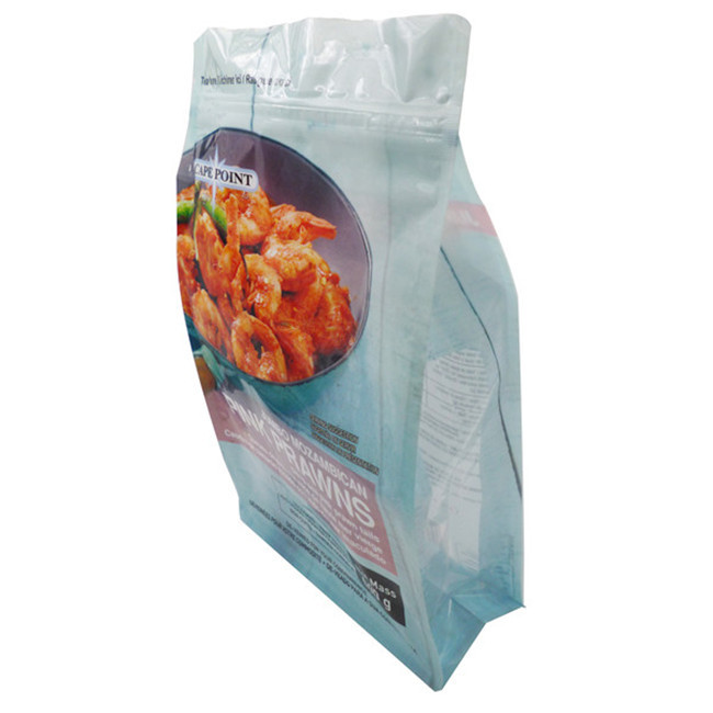 Eight Sides Sealing Food Packaging Materials Resealable Nylon Doypack Bags For Frozen Prawns