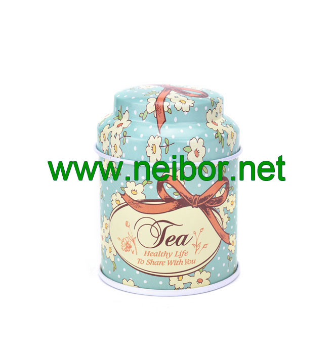 custom printing small round metal tin tea box storage can with dome lid