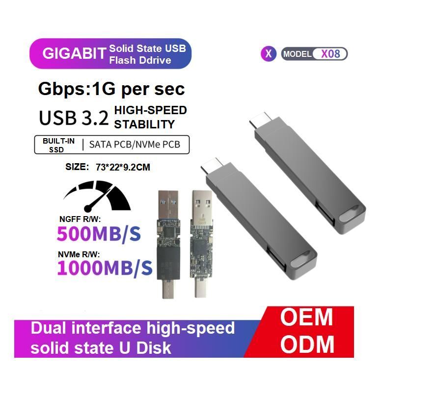 Custom-Made Portable Type-C Solid State Disks Sk USB 3.2 Flash Drive Provides a Read Speed of up to 550MB/S and a Write Speed of 1000MB/S 520GB SATA and Nvme