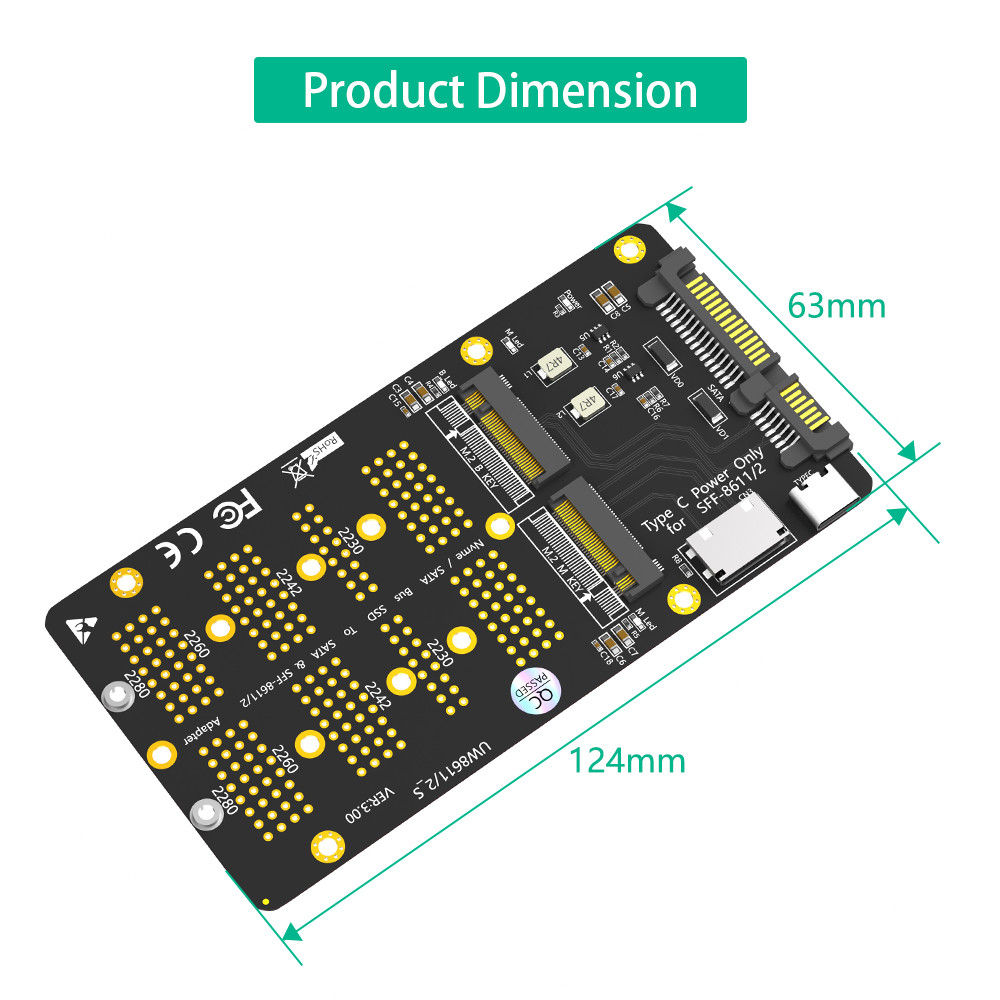New Version 2 In 1 Combo M.2(NGFF) NVMe SSDSATA-Bus SSD To SFF-8654 And SATA Adapter