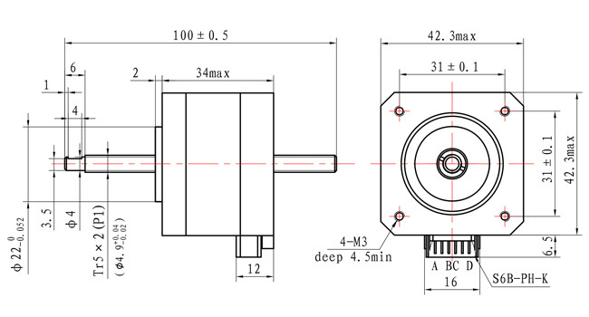 1.33A Non Captive Stepper Motor 42*42*34mm 0.22N.M Tr5*2 NEMA 17