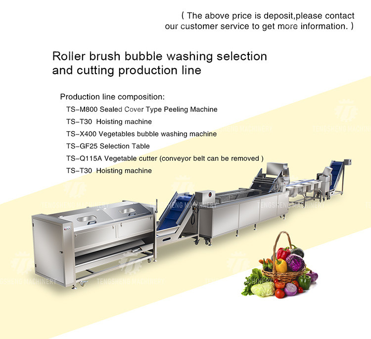 Vegetable Hair Roller Bubble Washing Selection Cutting Machine Production Line