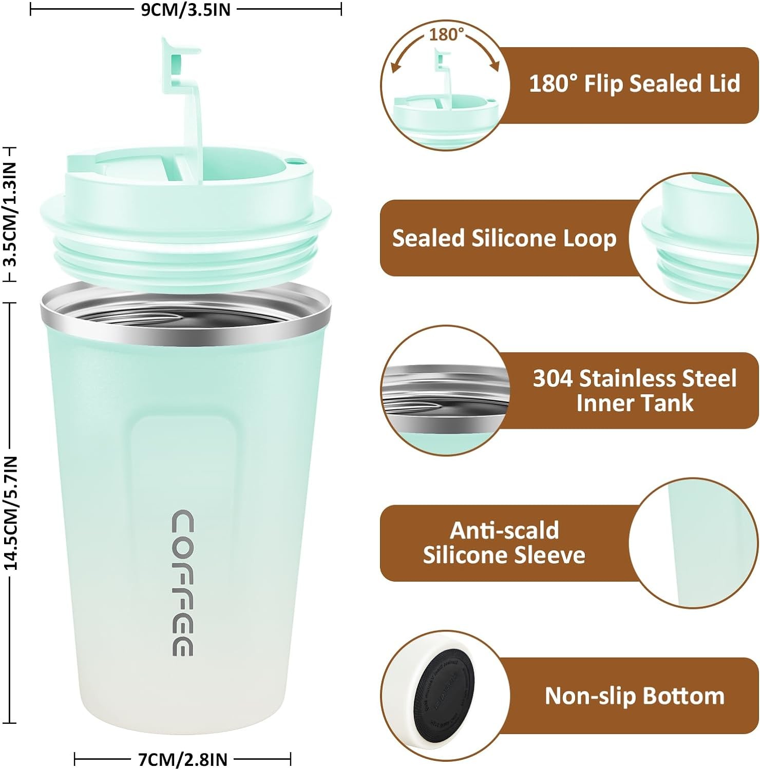 Custom 480ml 580ml Leak Proof Thermal Travel Mug Coffee Mug With Straw