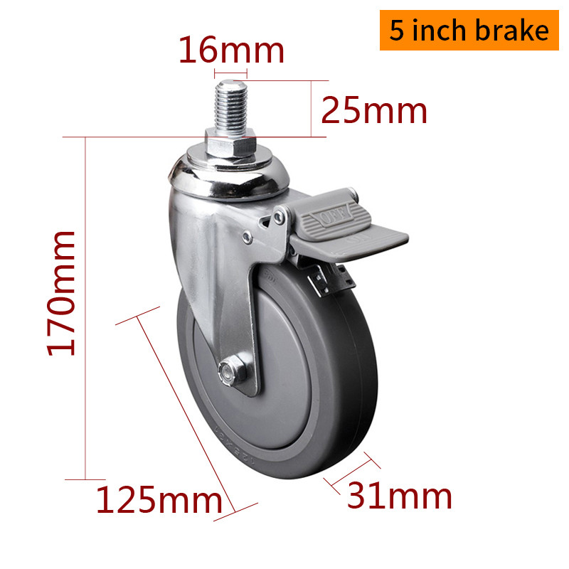 Zinc Coating Medium Duty Caster Wheels 5 Inch Swivel Caster With Brake