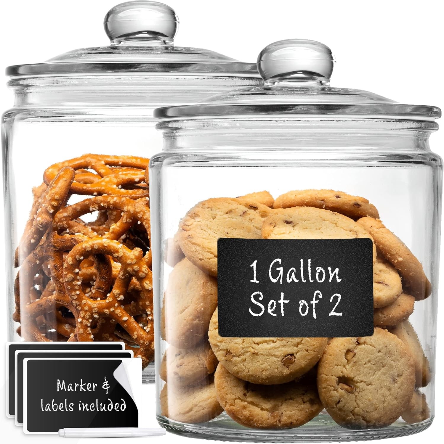 Glass Cookie Jars Labels Marker Gallon Canister Sets For Kitchen Counter With Airtight Lids, Sugar Packet Holder