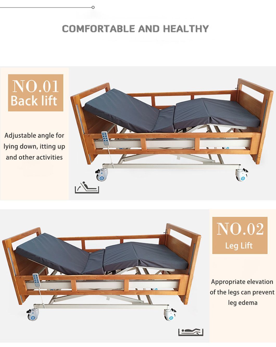 Electric Turn Over Household Multifunctional Bed for The Elderly Paralyzed Lift Medical Nursing Home Solid Wood Nursing Beds