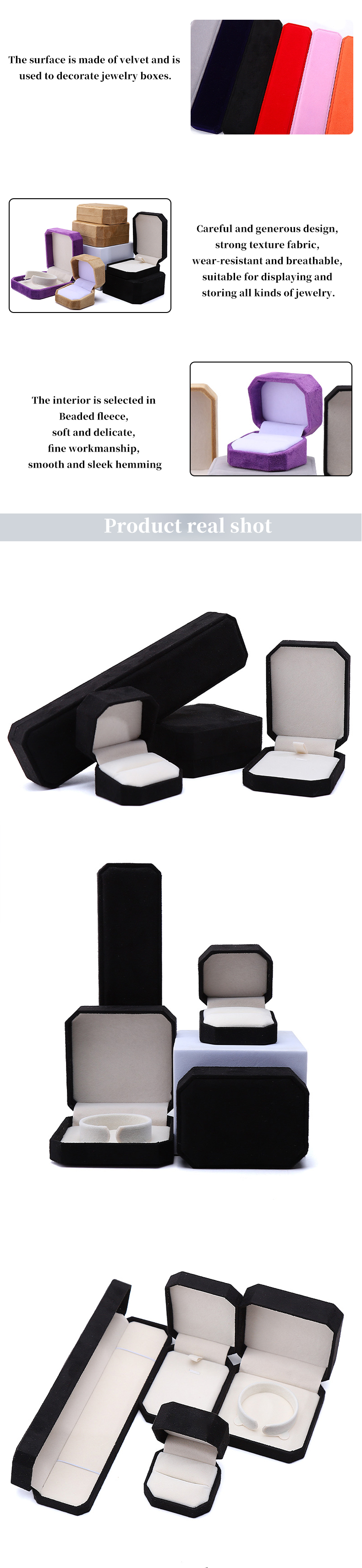 Customization Rectangle Black Flannelette Jewelry Box for Necklaces Bracelets and Rings