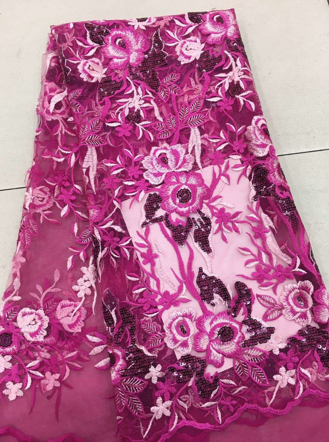 Gold Silver Sequin Fabric , Multi Colored Embroidered Floral Dress Lace Fabric For Gown