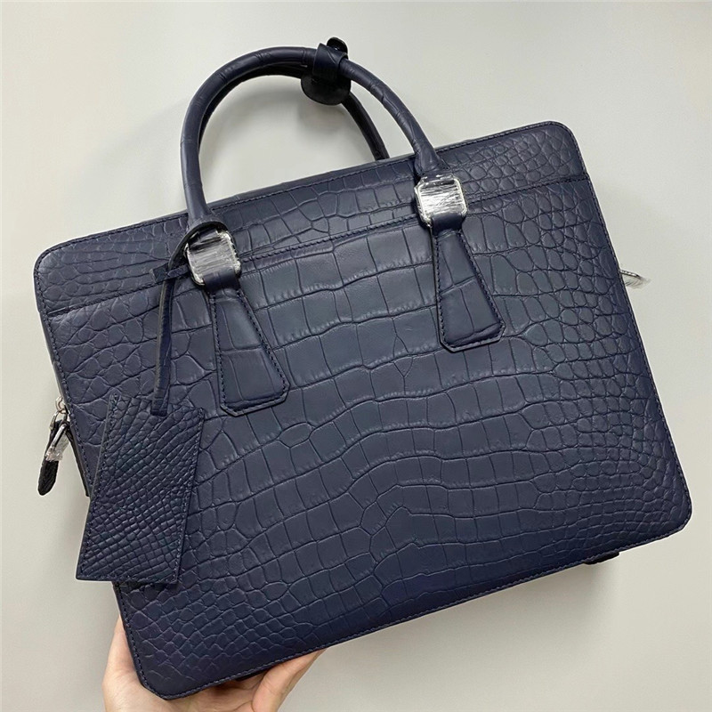 Authentic Crocodile Belly Skin Matt Finish Navy Blue Businessmen Briefcase Purse Genuine Alligator Leather Male Handbag