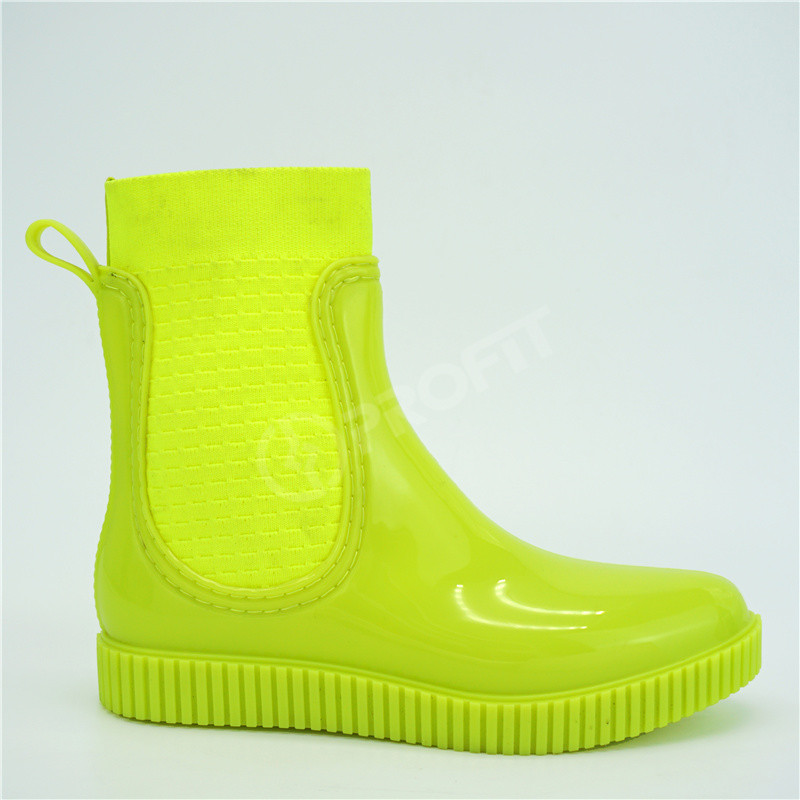 EU 28 Acid Resistant PVC Rain Boots High Heel With Neon elastic