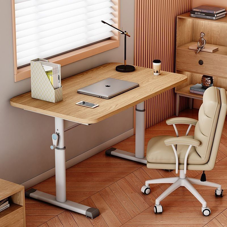 Custom Mechanical Wooden Manual Sit Standing Desk White Perfect for Office or Bedside