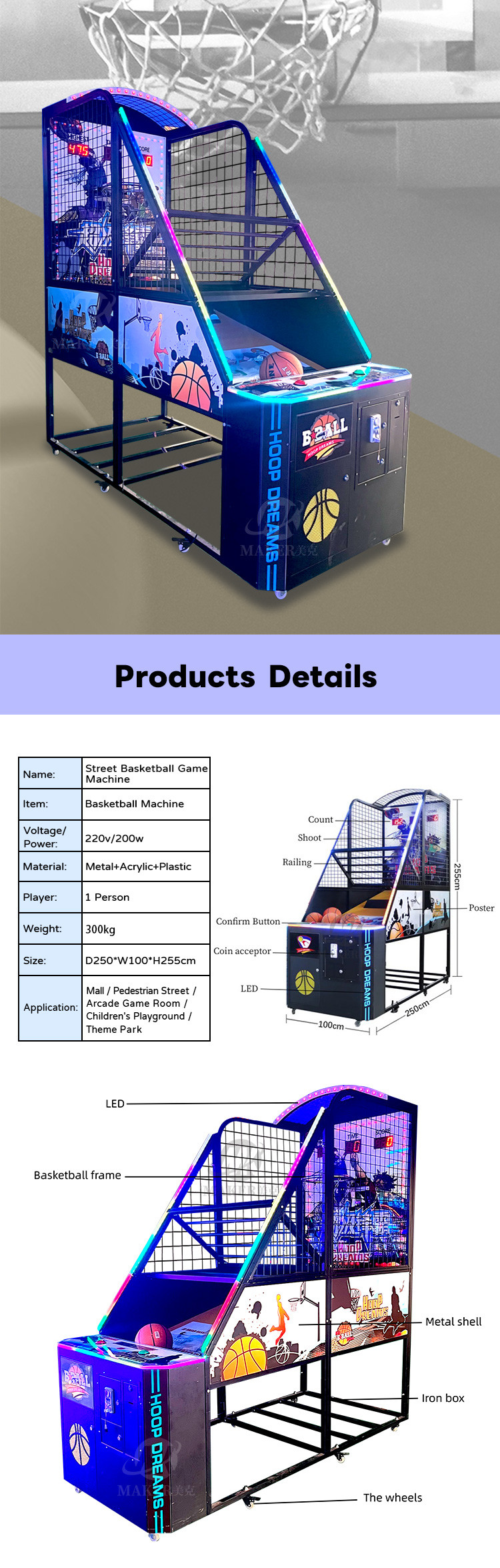 Coin Operated Indoor Amusement Center New Electronic Basketball MachineStreet Basketball Arcade Game Machine