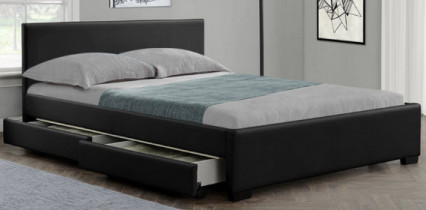 Full Bed Frame with LED Charging Station Storage Headboard and Drawers