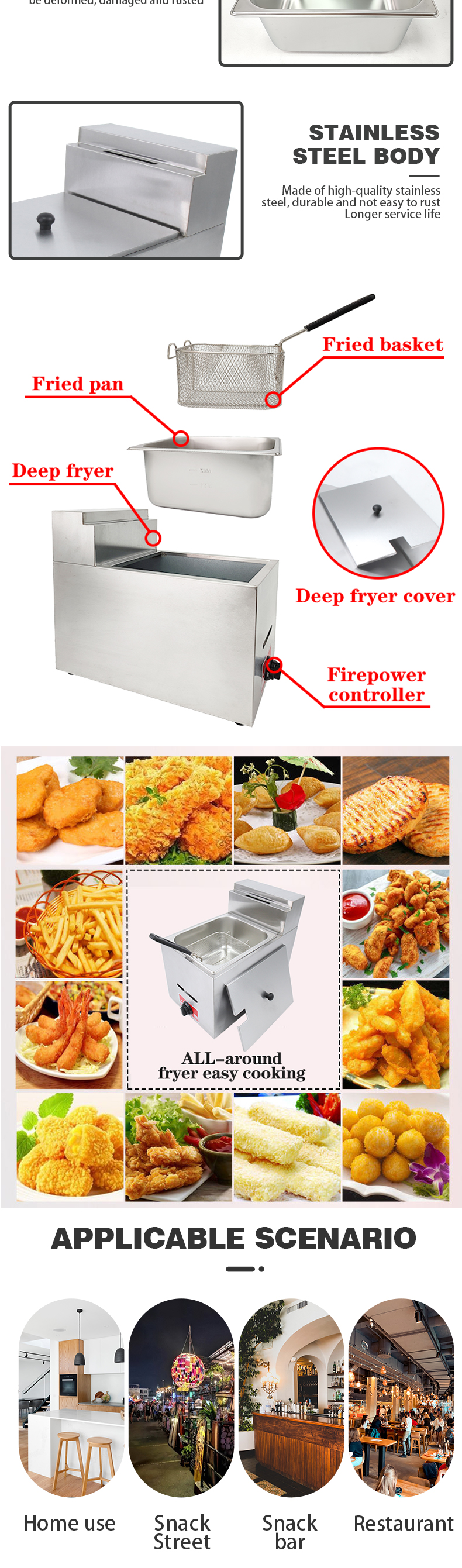 Stainless Steel Temperature Mini Electric Gas Deep Fryer for Commercial Restaurant