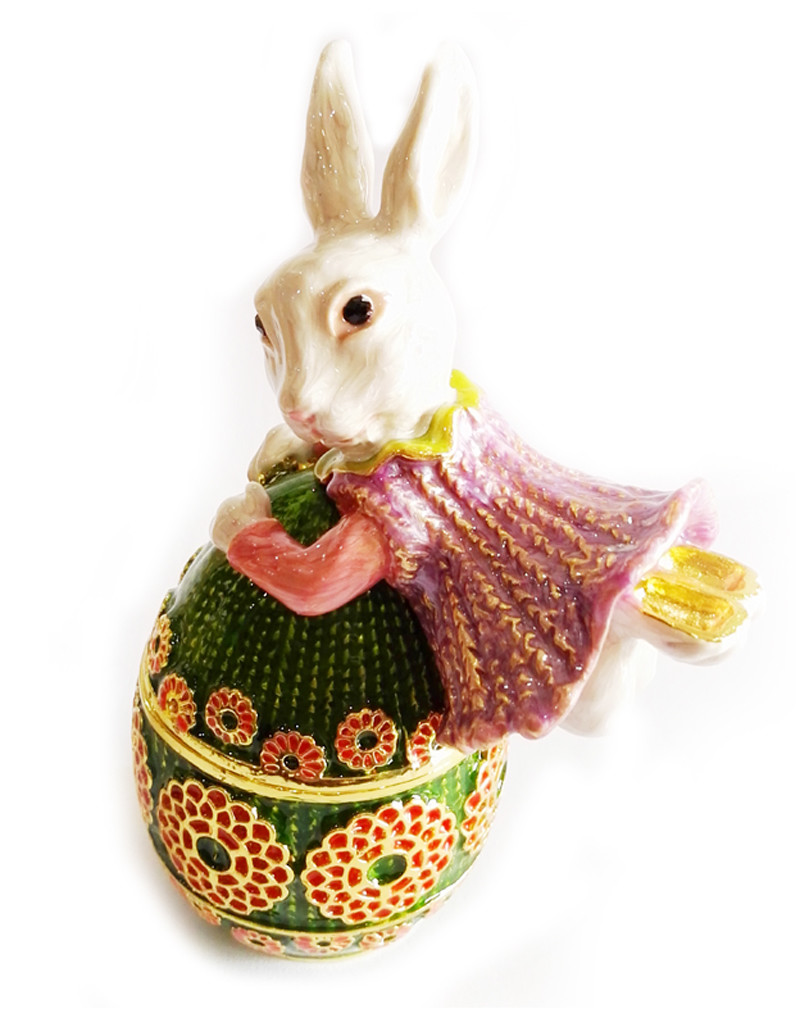 Easter Bunny Trinket Pill Box Rabbit Hinged Trinket Jewelry Box Bejeweled Ring Holder Rabbit Trinket Jewelry Box