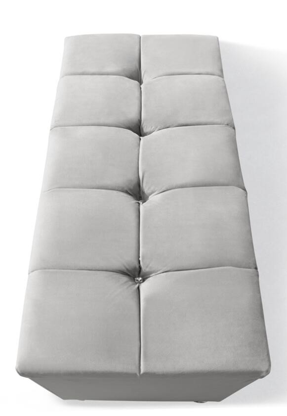 Light Grey Velvet Fabric Storage Ottoman Tufted Crystal Buttons