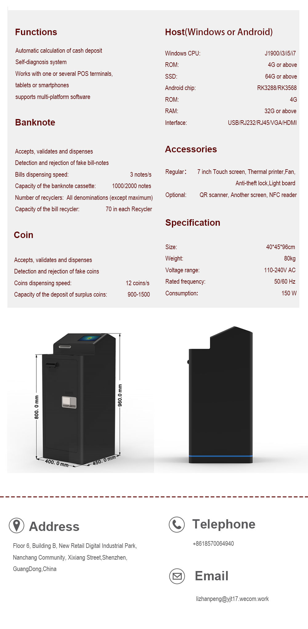 Android Self Checkout Kiosk Steel Bill Payment Self Ordering Kiosk LCD With Printer