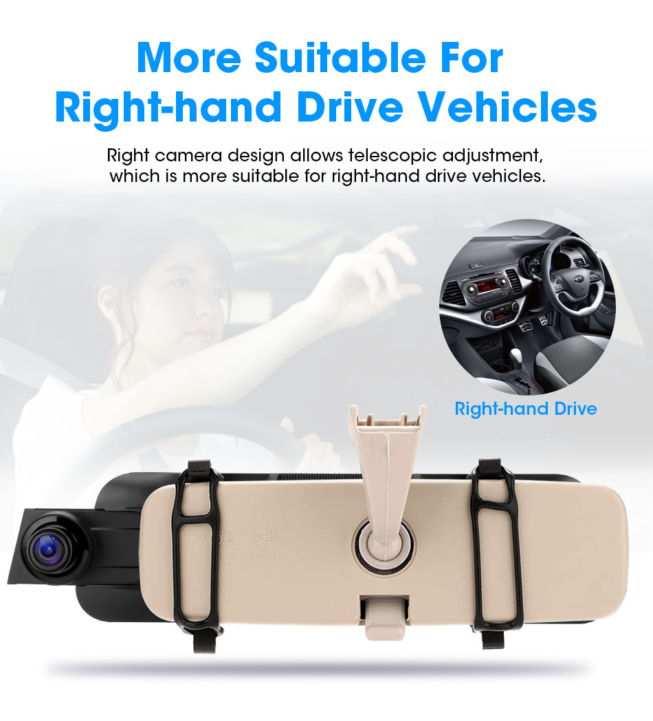 32GB 10 Inch Vehicle Blackbox DVR Dash Cam FHD 1080p Stream Media