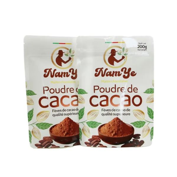 High for Stand up Resealable Pouch with Zipper Top PE Plastic Custom Logo for Cocoa & Coffee Powder Packaging