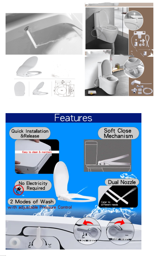 Non Electric Manual Bidet PP Toilet Cover White Modern Design Style With Dual Nozzles