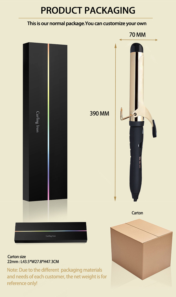 Professional LCD Hair Curling Wand 140F - 450F Temperature Control Titanium