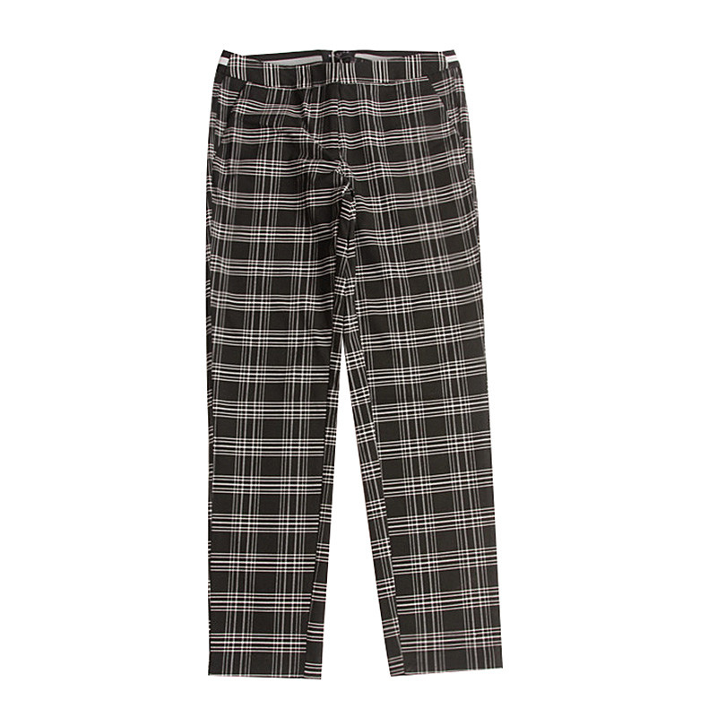 Stockpapa Black And Coffee Half Elastic Waist Plaid Skinny Pants womens