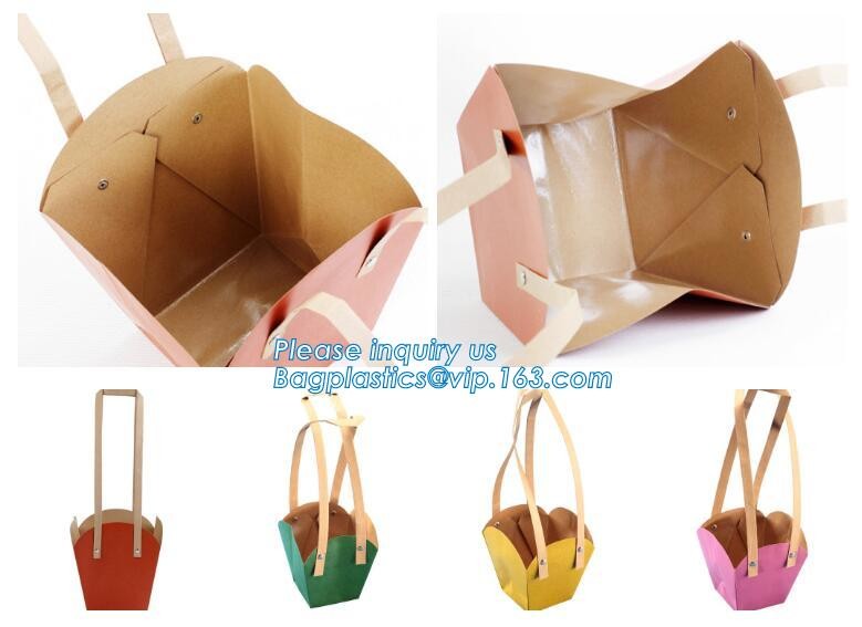 OEM Logo Printed Paper Packaging Bag Custom Good Quality Flower Carrier Bag,Art Paper Flower Carrier Bag Shopping Bags W