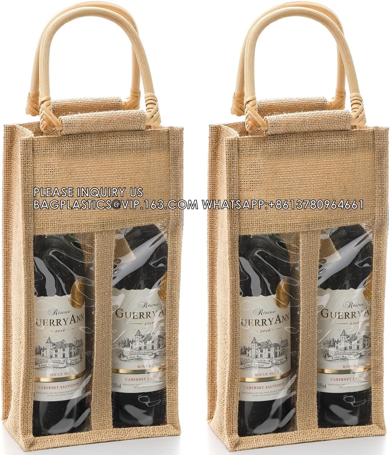 Burlap Wine Bottle Bag Jute Wine Tote Gift Bag With 2 Clear Window And Handle Wedding Birthday Festivals Souvenir