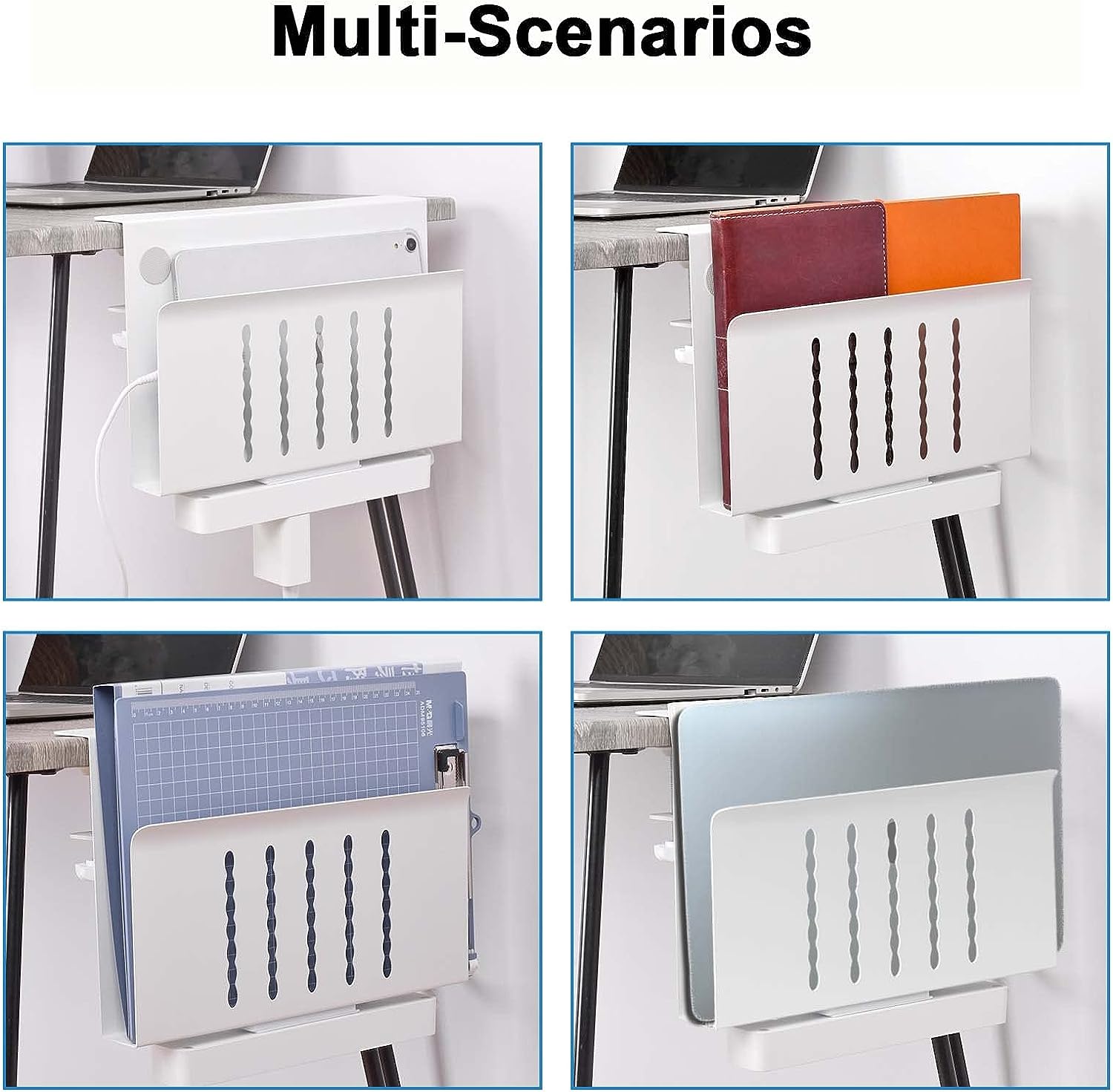Desk Side Storage Hanging Desk Organizer White Document Shelf for Office and Home