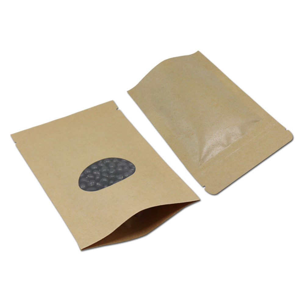 Free Samples Custom Brown Paper Packaging Bags With Clear Window 180 micron Oxygen Proof