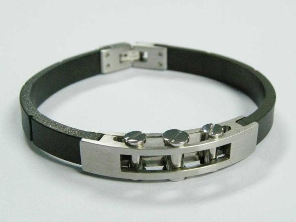 Top Quality Europe Fashion Stainless Steel Genuine Leather Silicone Bangle