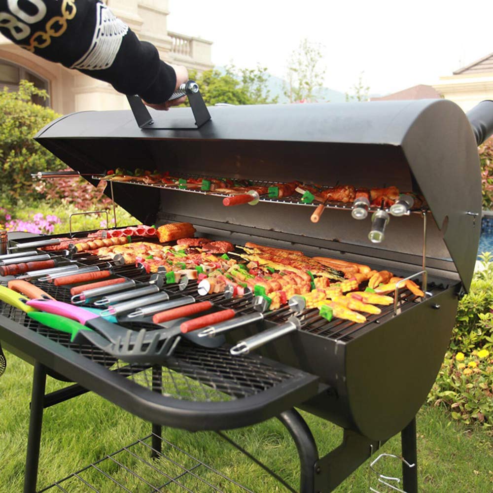 Surface High Temp. Powder Coated Two Chambers Offset Smokers Trolly BBQ with Chimney