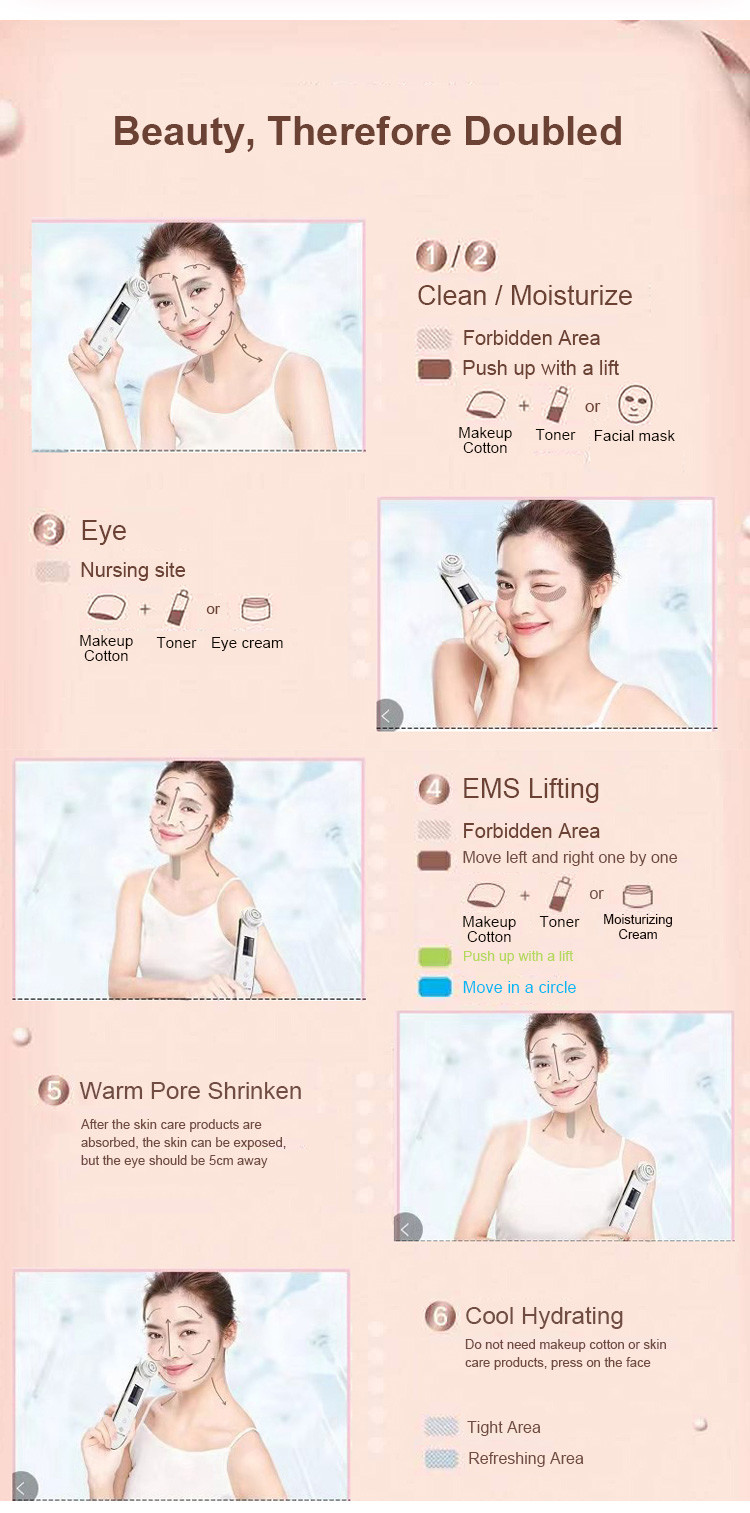 Ultrasound Iontophoresis Moisturizing 1MHz RF EMS LED Beauty Device