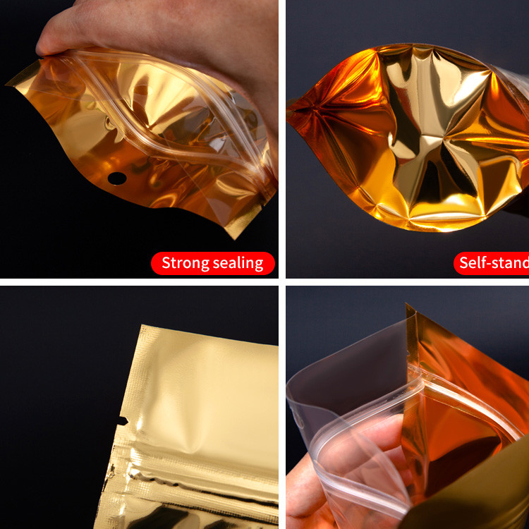 Plastic Aluminum Foil k Bag With Euro Slot Gold Metallic Mylar Stand Up