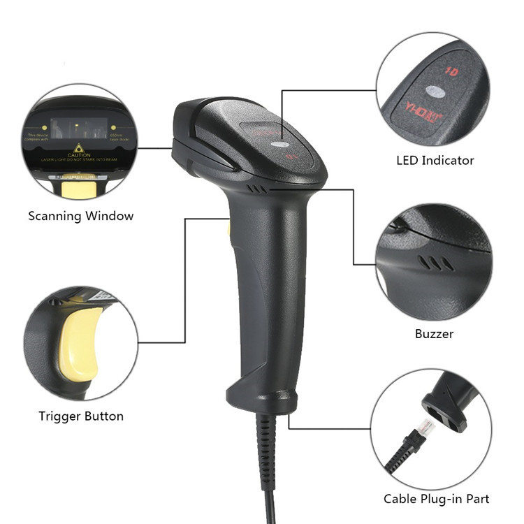2 In 1 2.4Ghz Wireless Barcode Scanner USB 2.0 Wired 1D Laser Automatic