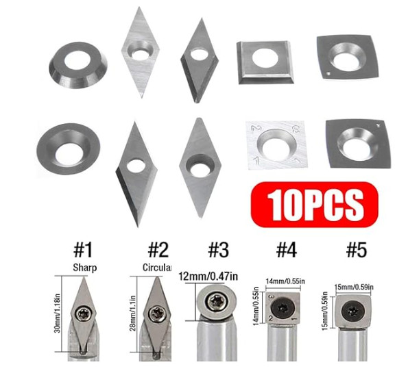 10PCS Sets Woodturning Carbide Inserts Including Round / Square / Diamond Shape For DIY Woodworking Lathe