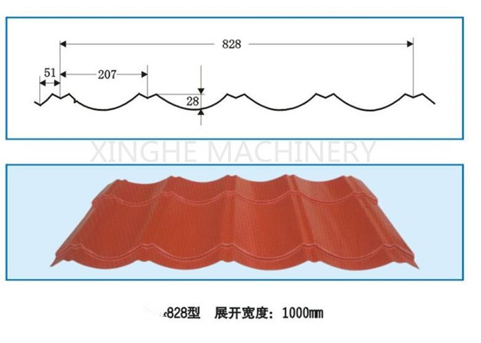 380V 60HZ Blue Glazed Tile Roll Forming Machine Making 828mm Waveform Tile