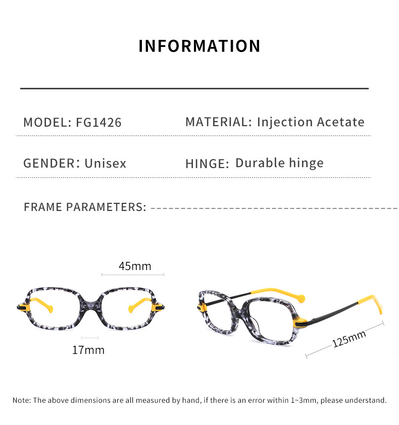 Customize Acetate Frame Glasses Rectangle 4 Color Children Eye 125 Mm