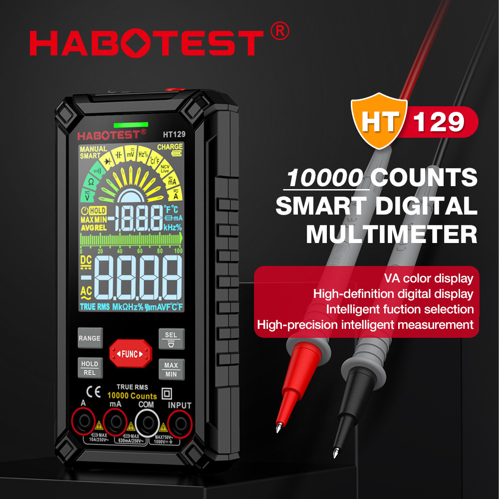 HT129 10000 Counts Digital Multimeter Smart Anti-burn DC AC Voltage Current True RMS Voltmeter Rechargeable Multitester