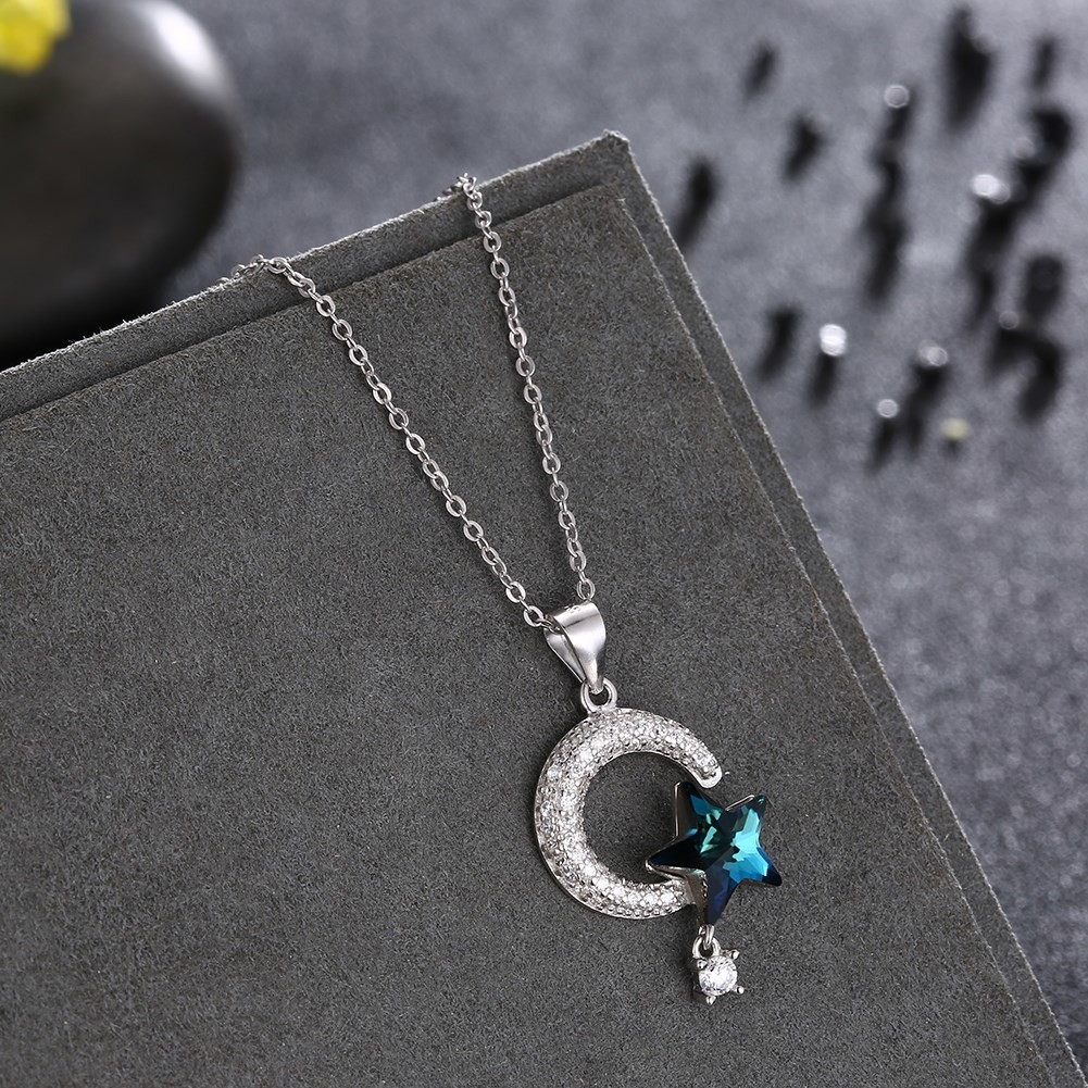 18.1in 4.2g Sun And Moon Crystal Necklace Thanksgiving Day 14k 925 Silver Necklace