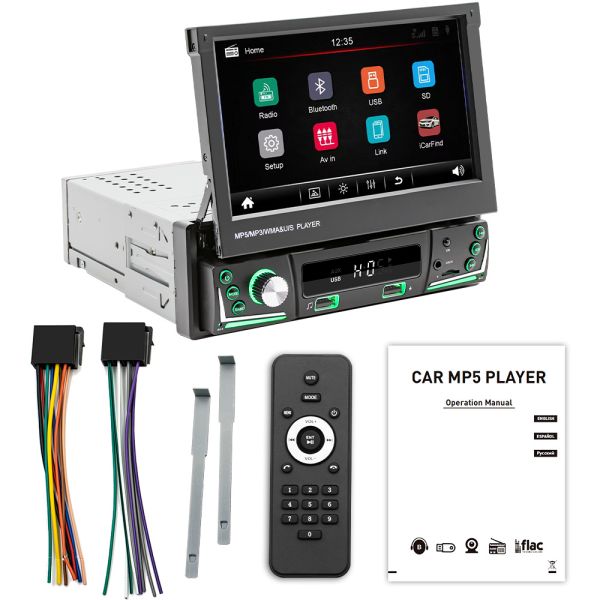 7-Inch Telescopic 1 Din Screen Car for MP5/MP3 Player Smart for BT Wireless Universal Card-Insertable Radio Carplay Android Auto