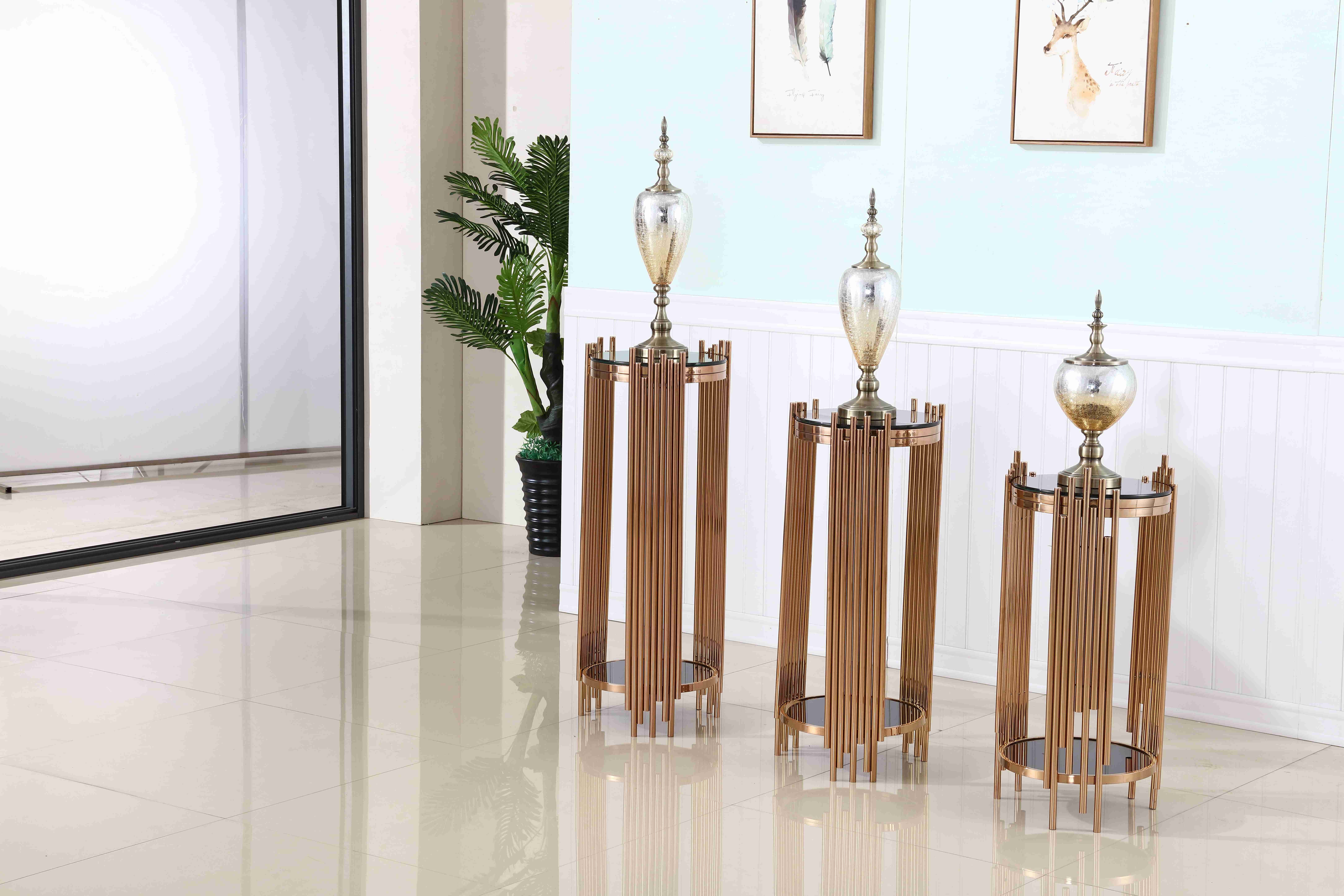 Modern Side End Table 3 Sets Wine Rack Cabinet With Gold Stainless Steel Base Flower Stand