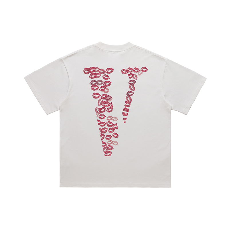 S-XXL Size Vintage T-Shirt with Oversized V Print and Lip Print in 100% Cotton Fabric