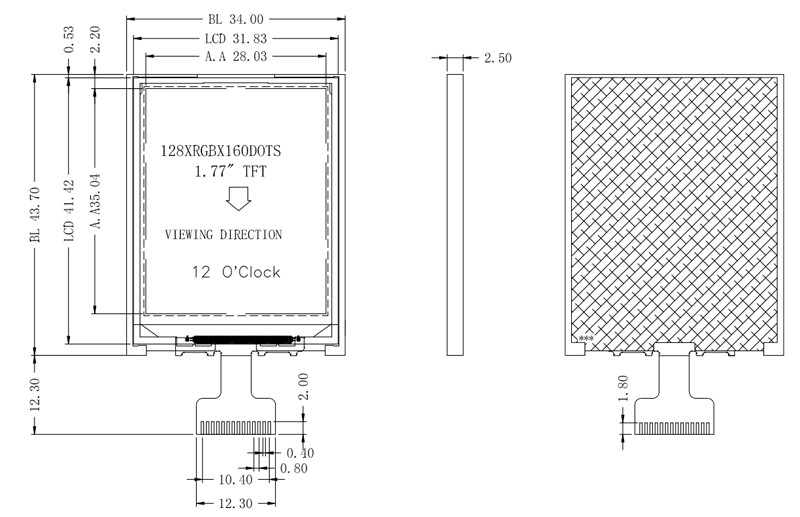 1.77'' TFT LCD Display SPI Interface W/Anti-Glare Surface, 128x160, Touch Screen Optional