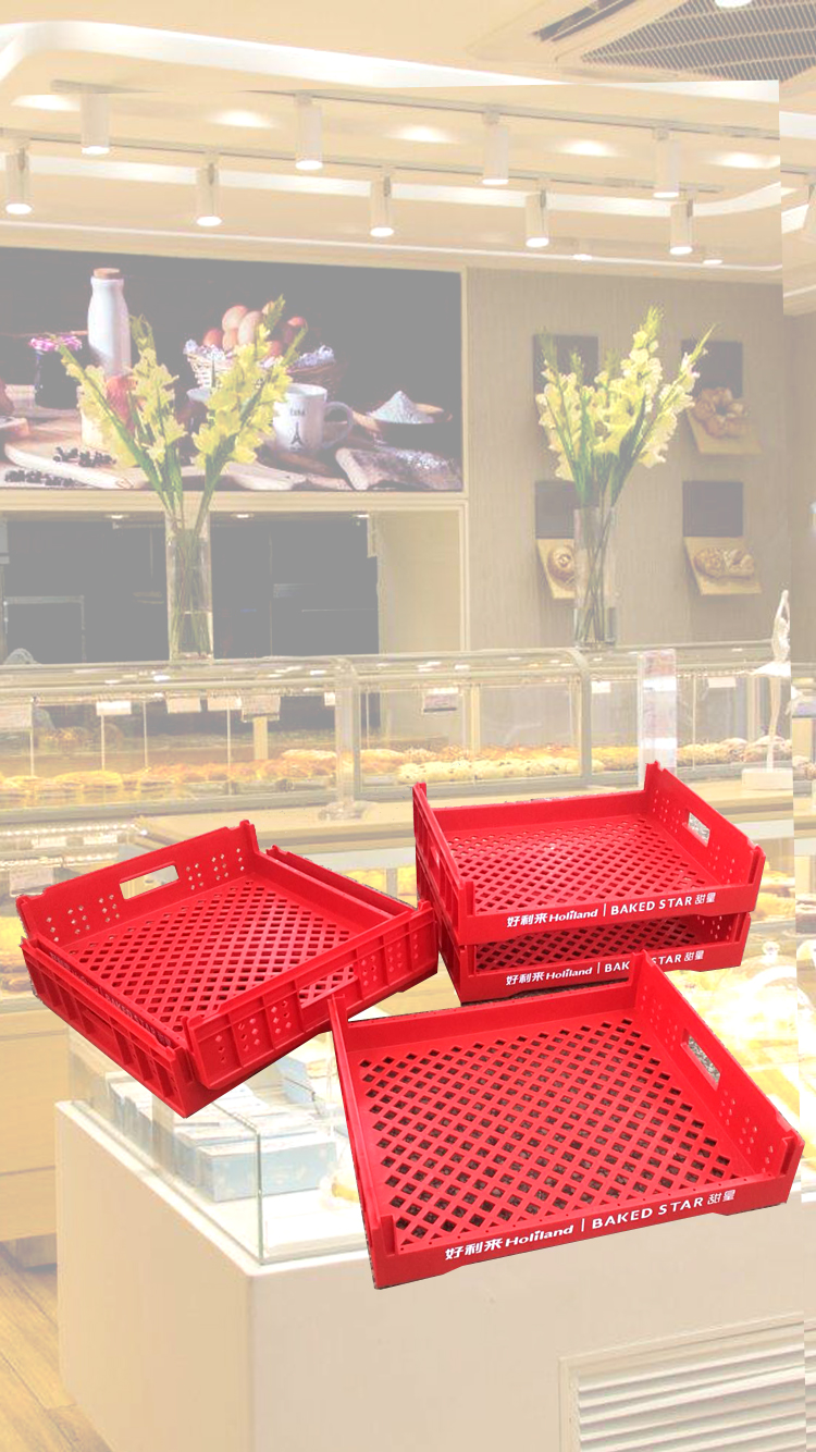 Storage Bread Tray Plastic Stackable Mesh Turnover Crates with Silk Printing Logo