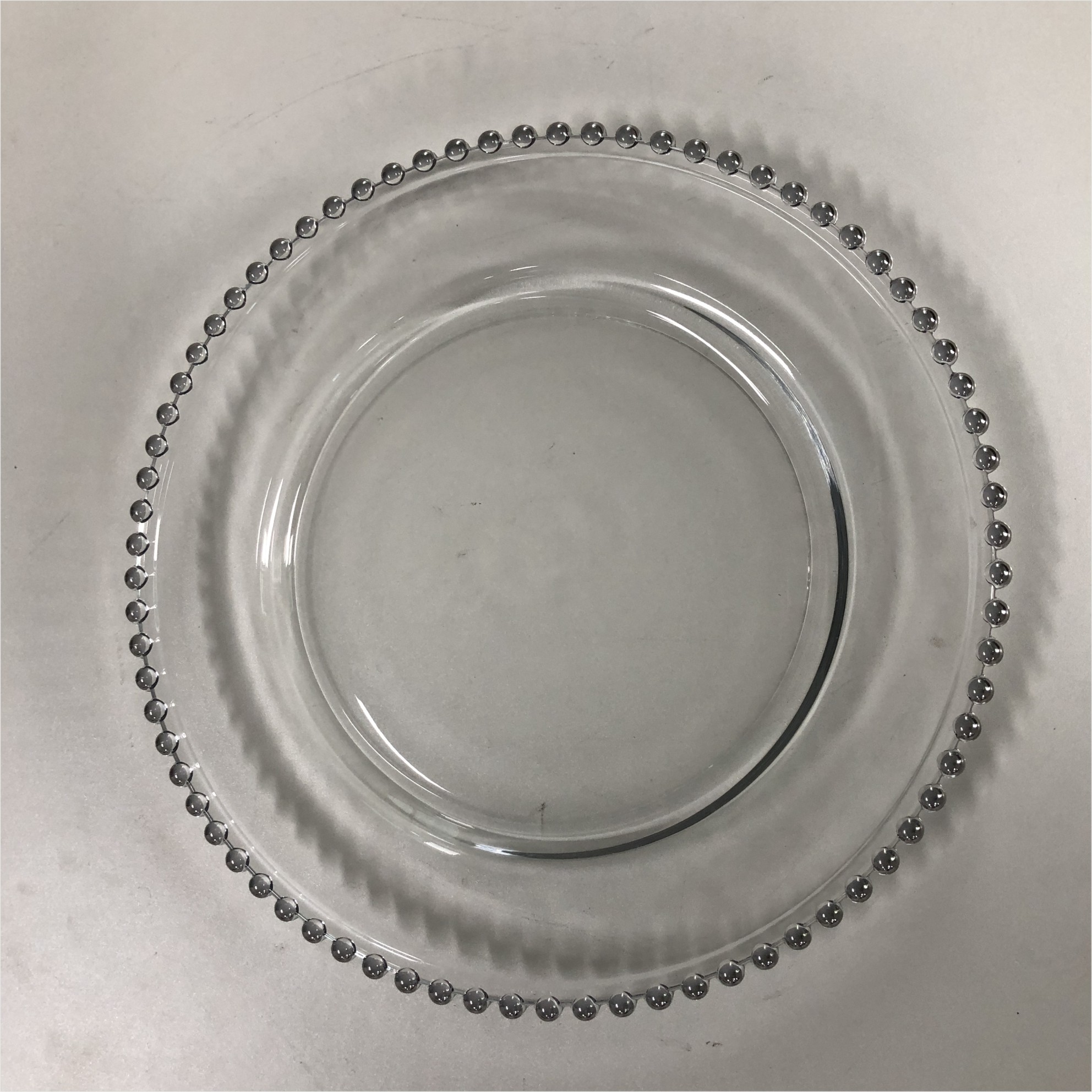 12 Inch Beaded Glass Charger Plate Gold Trim For Wedding Event Supplies