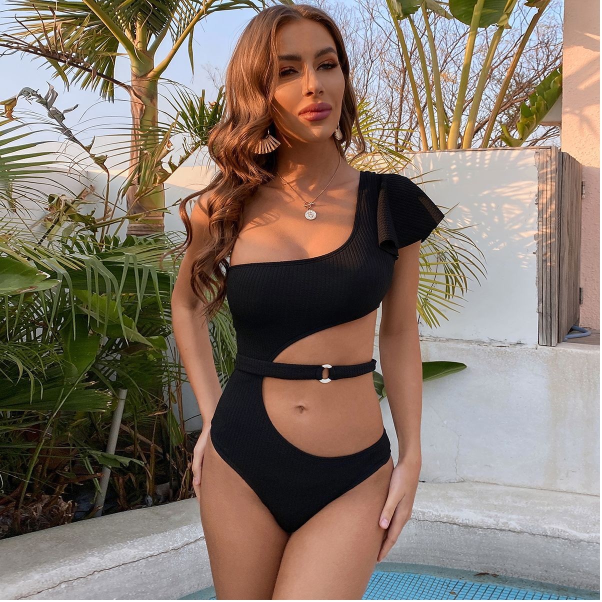 Black Ladies One-Piece Swimsuit Stitching Gauze High Waist Sexy Bikini Women'S Swimsuit hot summer bikini modern style